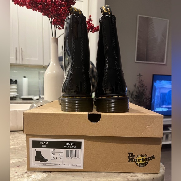 Dr. Martens Shiny Black Boots with Yellow Stitching - Picture 3 of 3